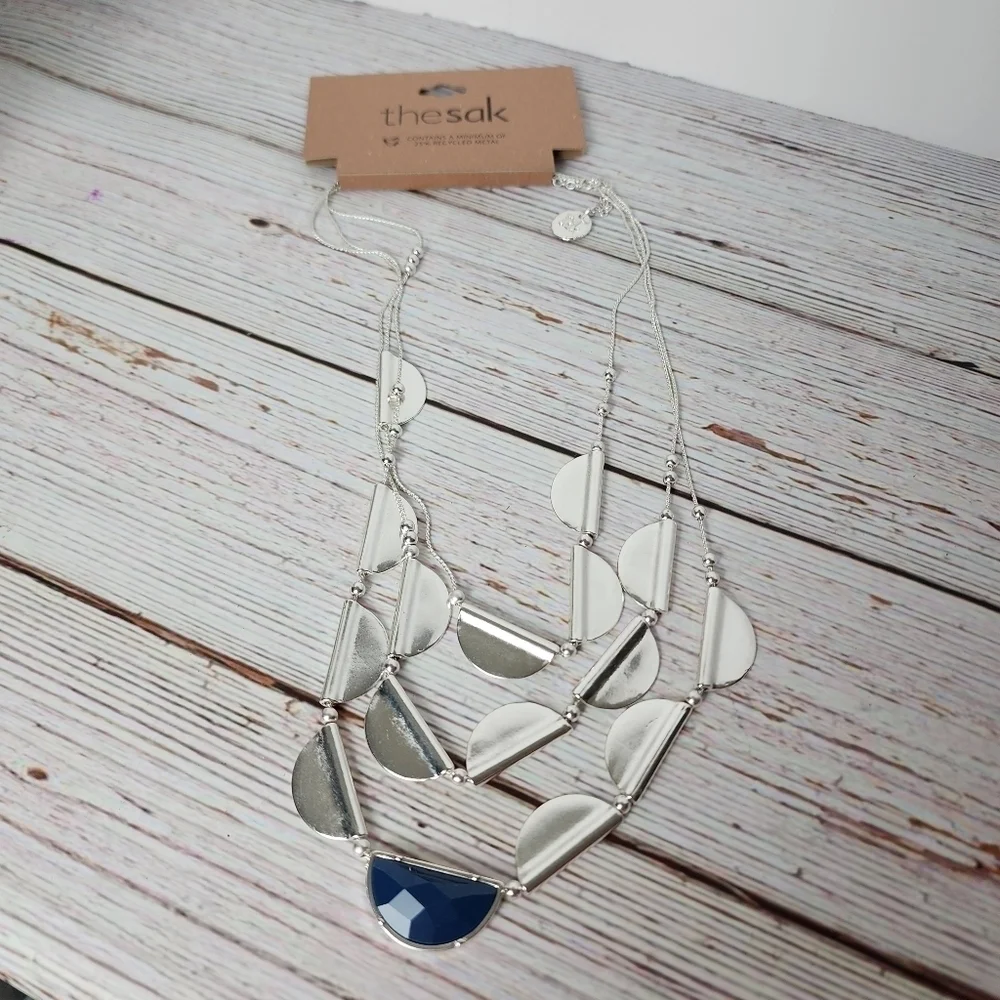THE SAK SILVER COLOR 3 ROW NECKLACES‎ NEW RECYCLED METAL NWT SUMMER FALL…